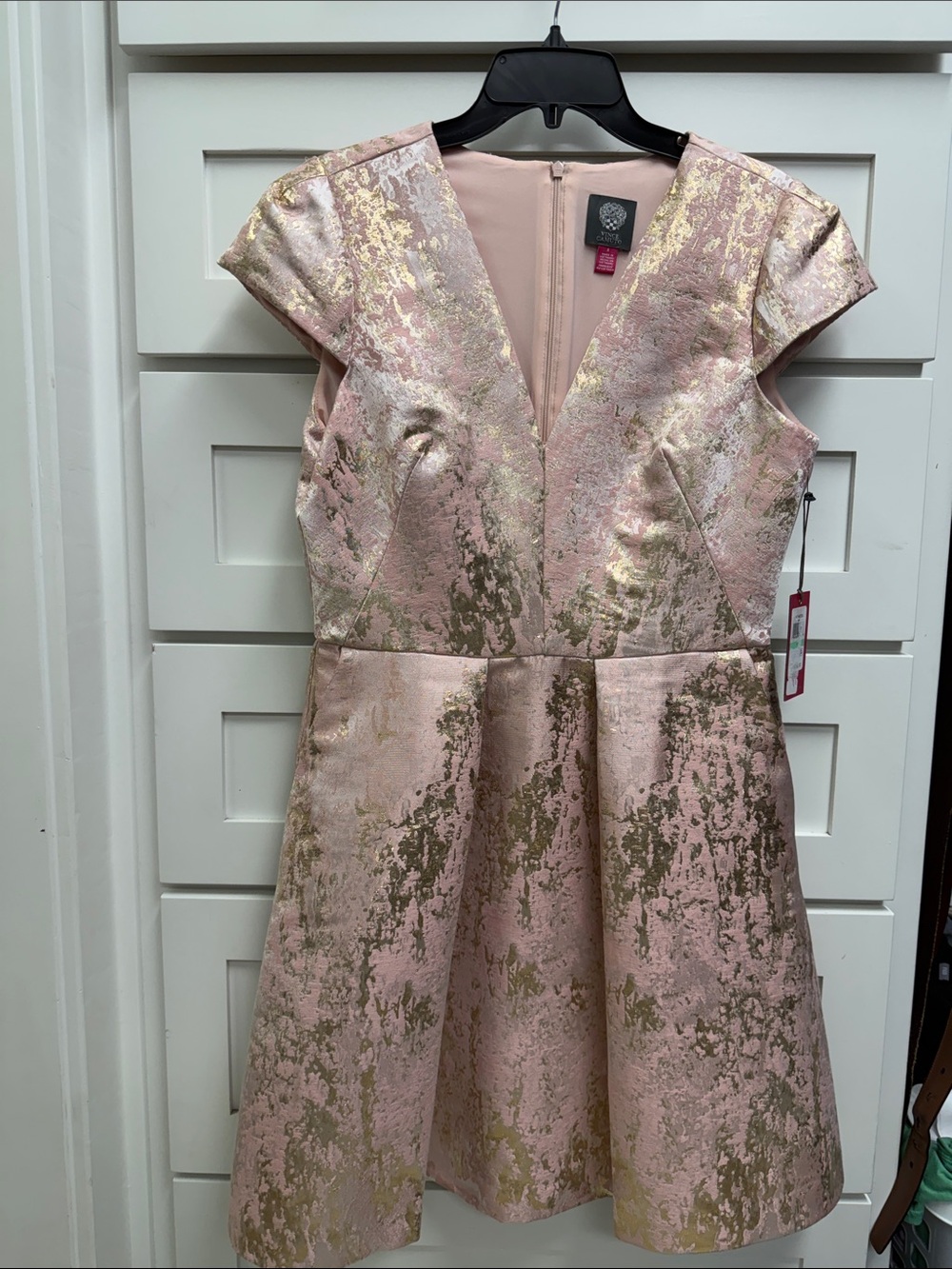 Vince Camuto Pink & Gold Metallic Fit-and-Flare Dress